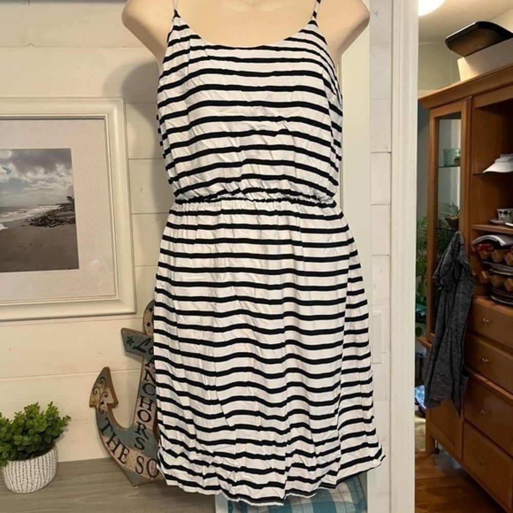 Old Navy Blue and White Striped Dress Small